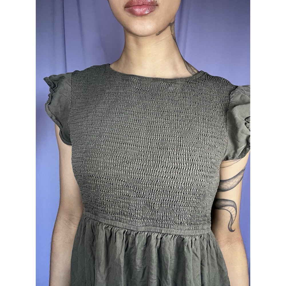 Merokeety Olive Green Short Sleeve Flutter Sundress Womens Size M Boho Prairie
